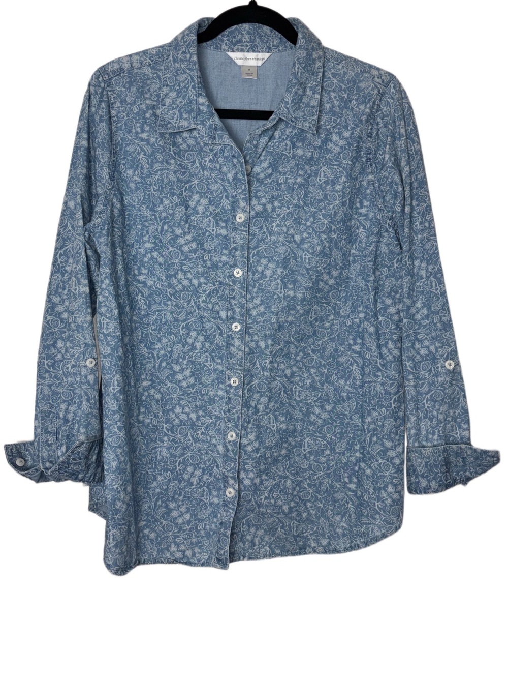 Christopher banks Chambray Blue Floral Long-Sleeve Button Up Women's Size Medium